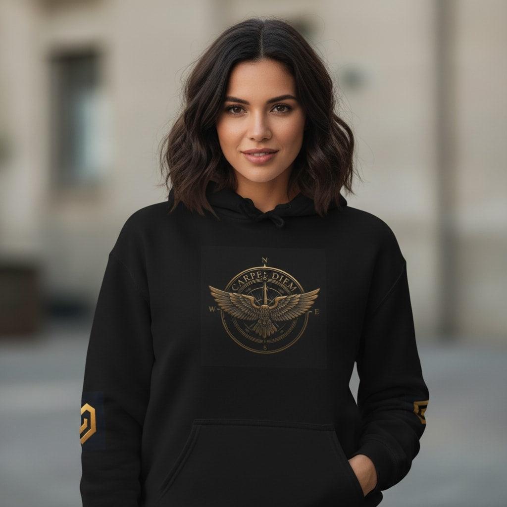 Carpe Diem Winged Compass Hooded Sweatshirt.