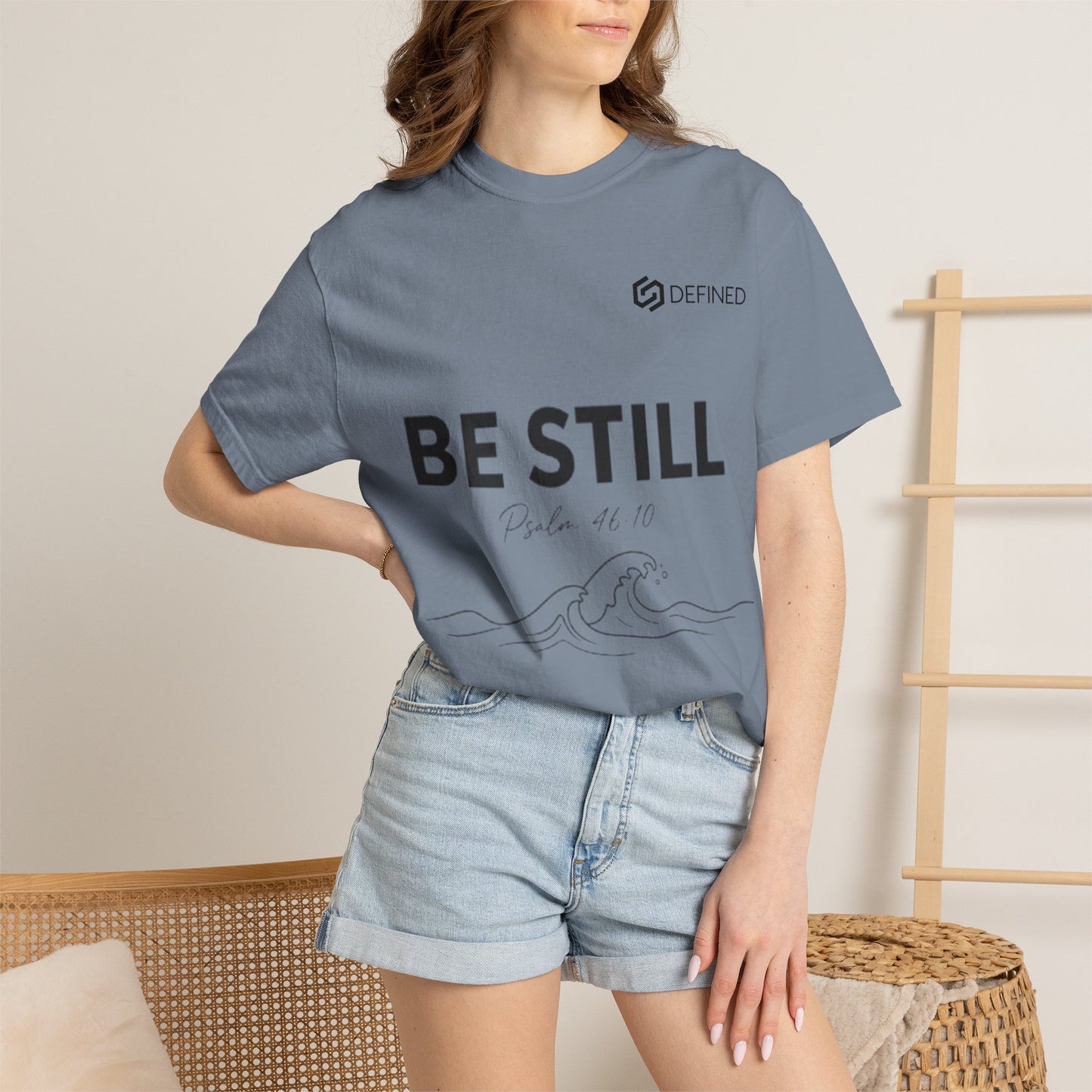 Be Still T-Shirt — Minimal Faith Graphic Tee with Wave Illustration