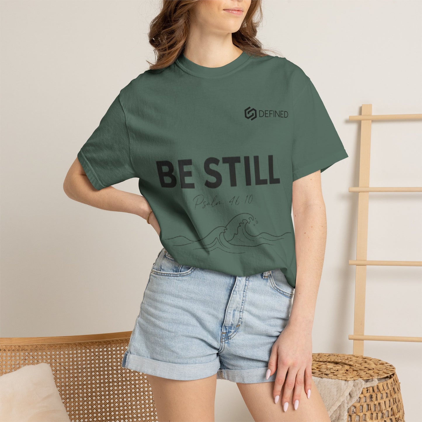 Be Still T-Shirt — Minimal Faith Graphic Tee with Wave Illustration