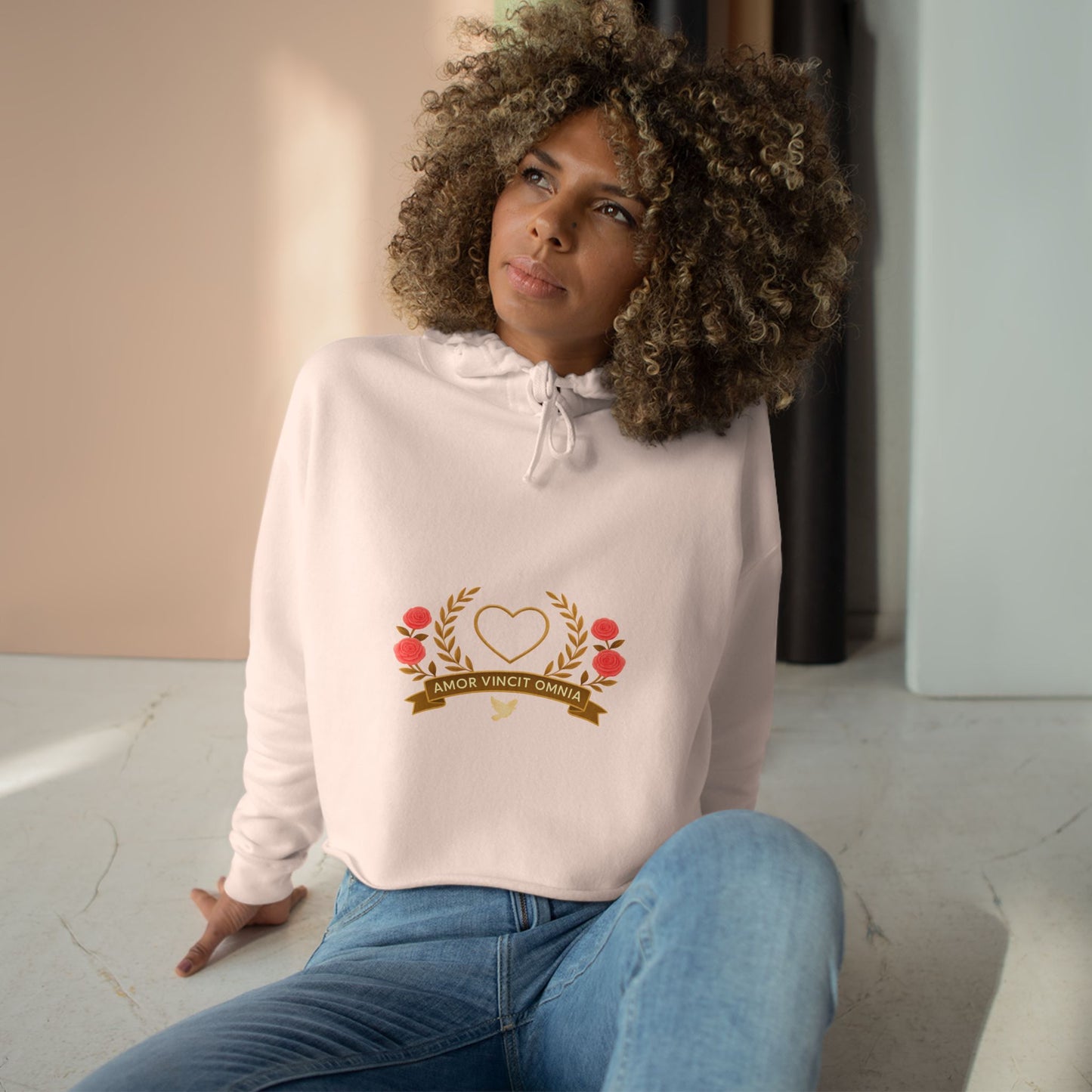 Love Conquers All Cropped Hoodie — Women’s Graphic Pullove