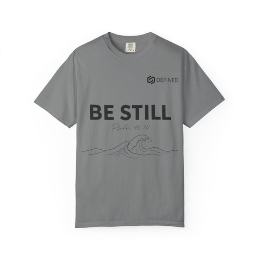 Be Still T-Shirt — Minimal Faith Graphic Tee with Wave Illustration