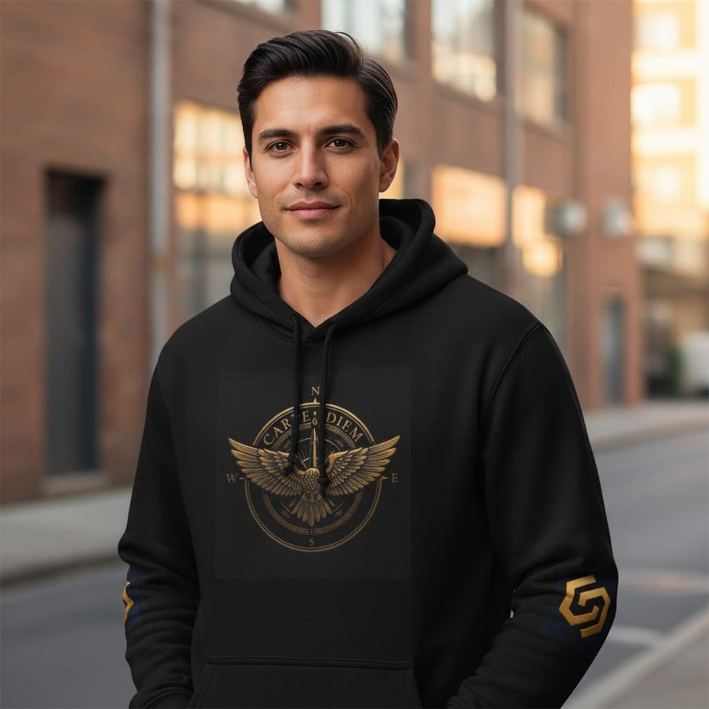 Carpe Diem Winged Compass Hooded Sweatshirt.