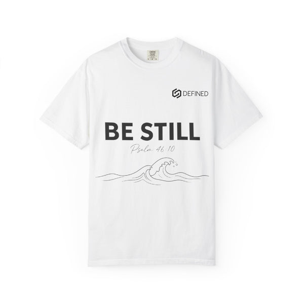 Be Still T-Shirt — Minimal Faith Graphic Tee with Wave Illustration