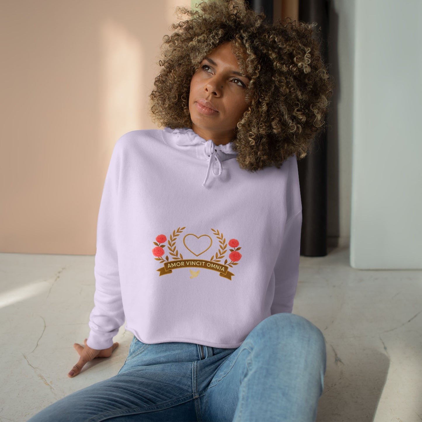 Love Conquers All Cropped Hoodie — Women’s Graphic Pullove
