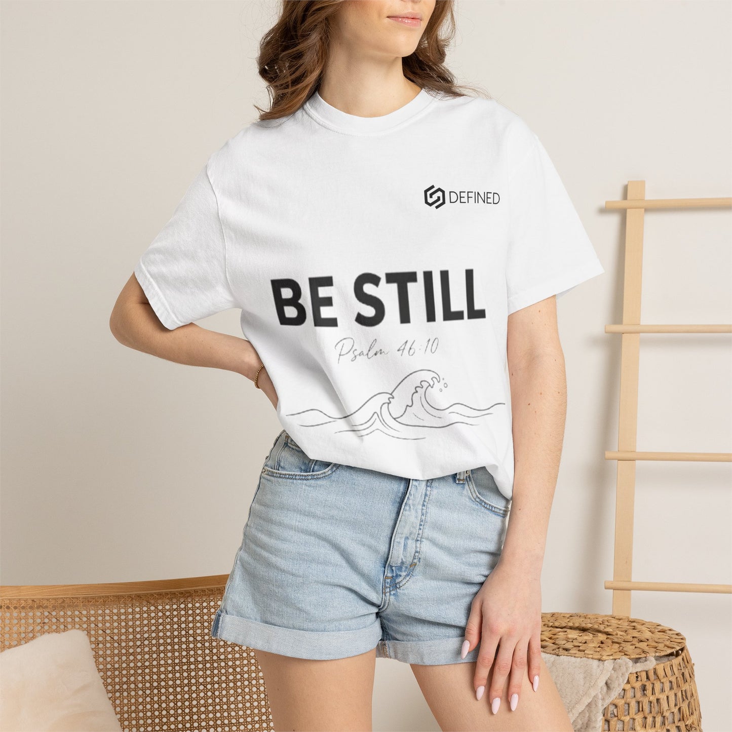 Be Still T-Shirt — Minimal Faith Graphic Tee with Wave Illustration