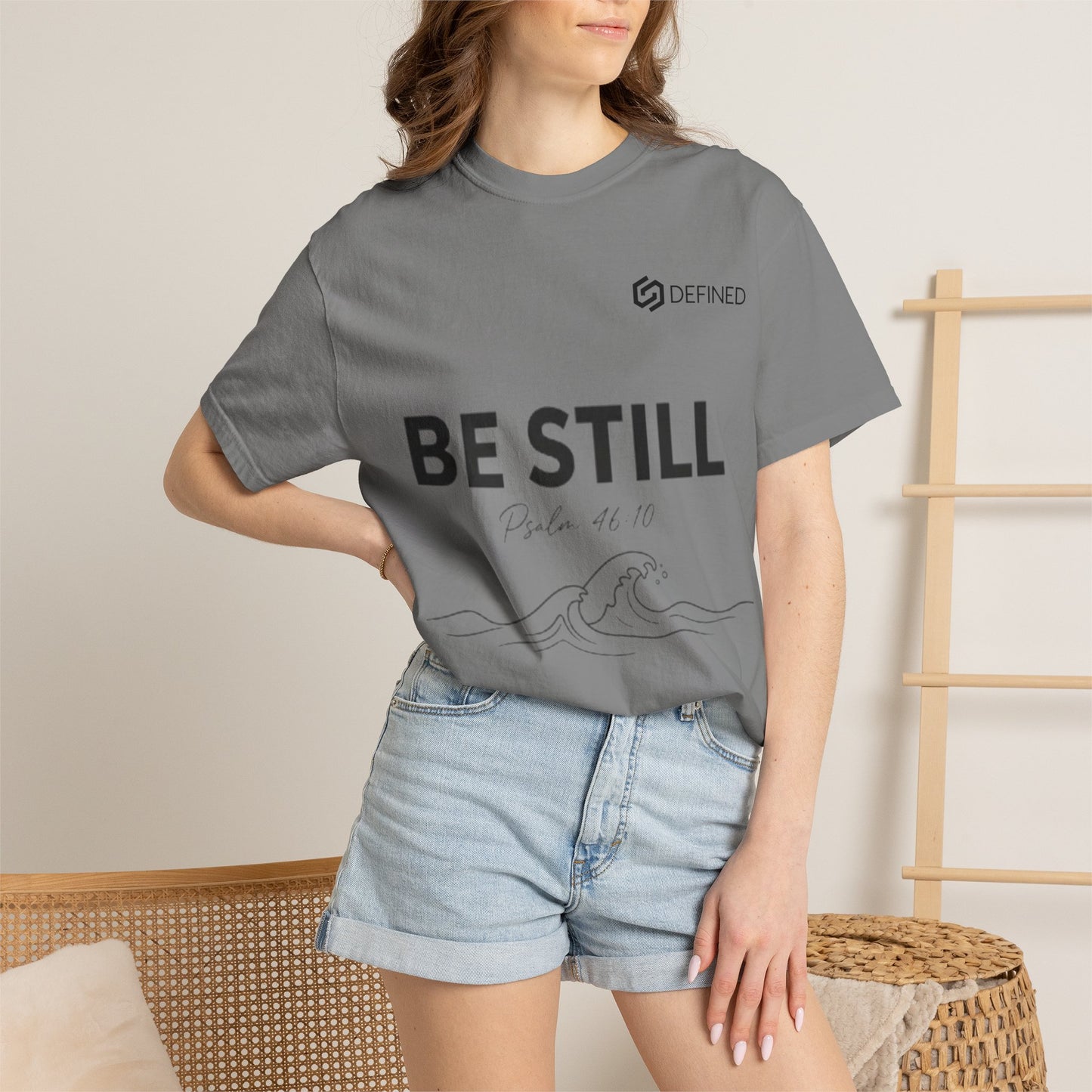 Be Still T-Shirt — Minimal Faith Graphic Tee with Wave Illustration
